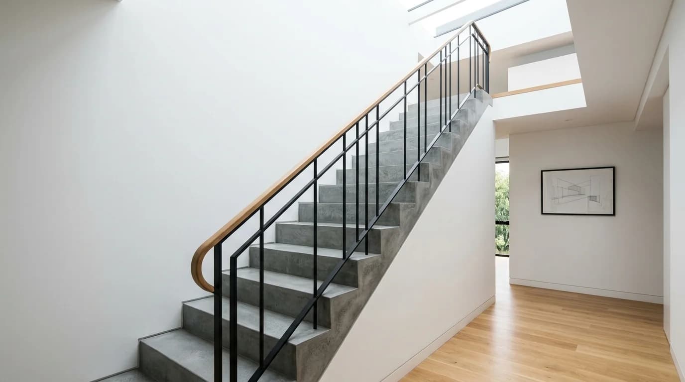 Escalier habillé en béton ciré avec marches et contremarches